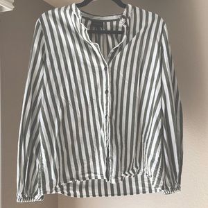 Who What Wear Green Striped Button Up Shirt